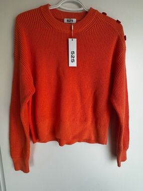525 America Bright Orange Crewneck Sweater with Shoulder Buttons